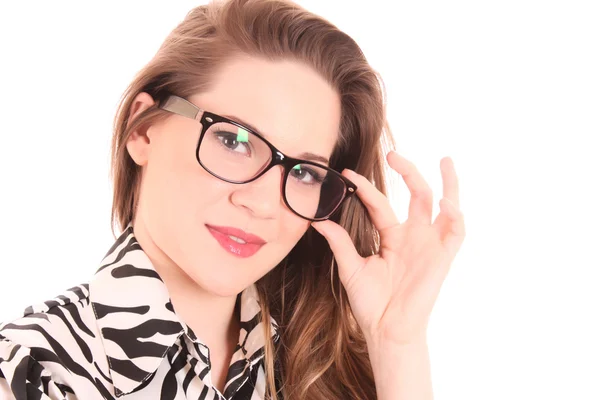 Gözlüklü beyaz izole kadın — Stok fotoğraf