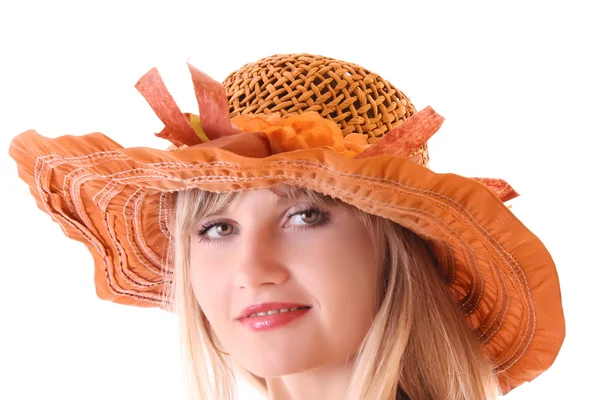Bella donna in cappello vintage isolato su bianco — Foto Stock
