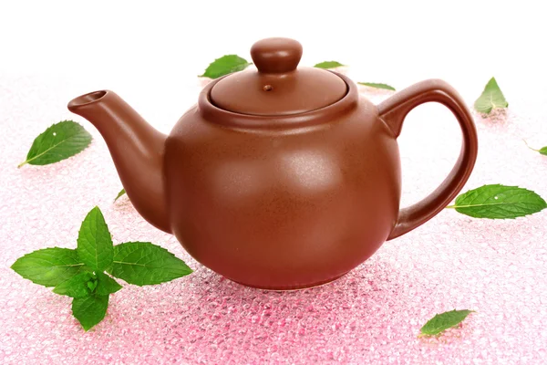 Nane ile yeşil çay demlik — Stok fotoğraf