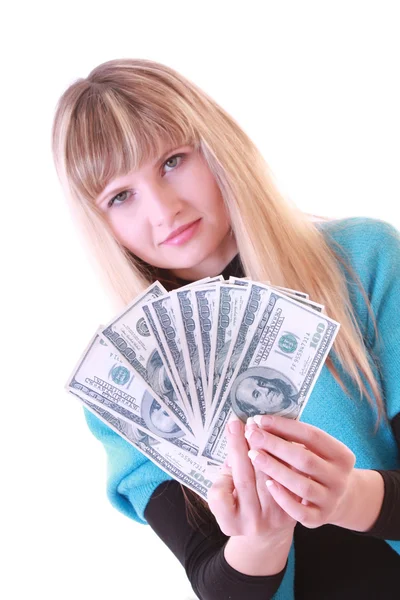 Dívka s dolary — Stock fotografie