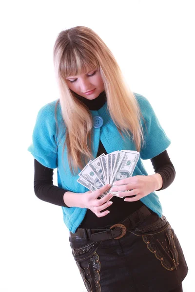 Девушка с долларами — стоковое фото