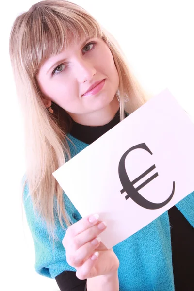 Ragazza con simbolo di valuta — Foto Stock