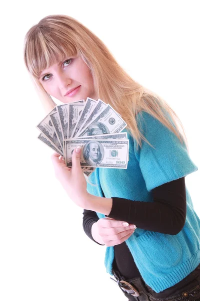 Девушка с долларами — стоковое фото