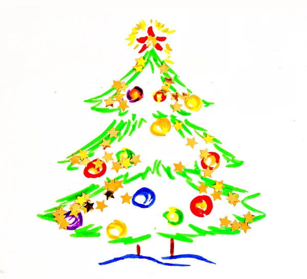 儿童绘画的圣诞树 — 图库照片