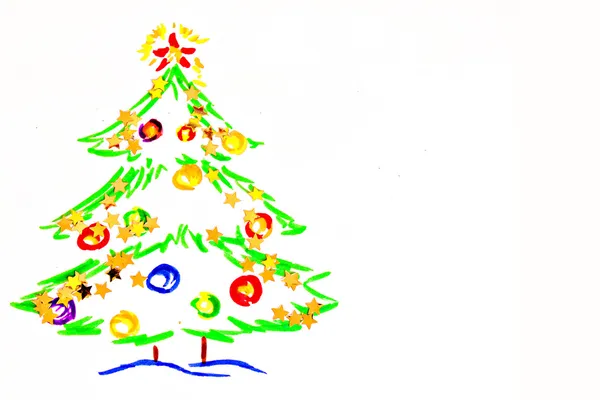 儿童绘画的圣诞树 — 图库照片