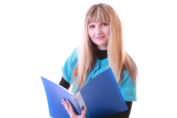 Kobieta z folderu niebieski — Zdjęcie stockowe