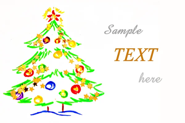 Vánoční strom, kresba dítěte — Stock fotografie