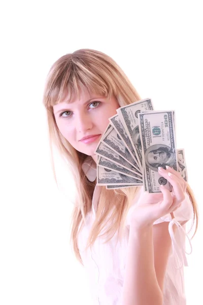 Mladá dívka s dolary — Stock fotografie