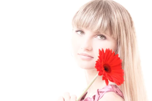 Junge Frau mit Blume isoliert auf weiß — Stockfoto