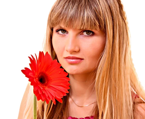 Ung kvinna med blomma isolerad på vit — Stockfoto