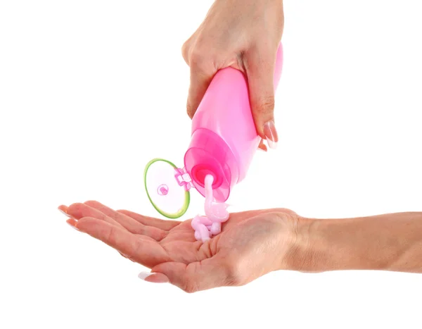 Shampoo in den Händen isoliert auf weißem Hintergrund — Stockfoto