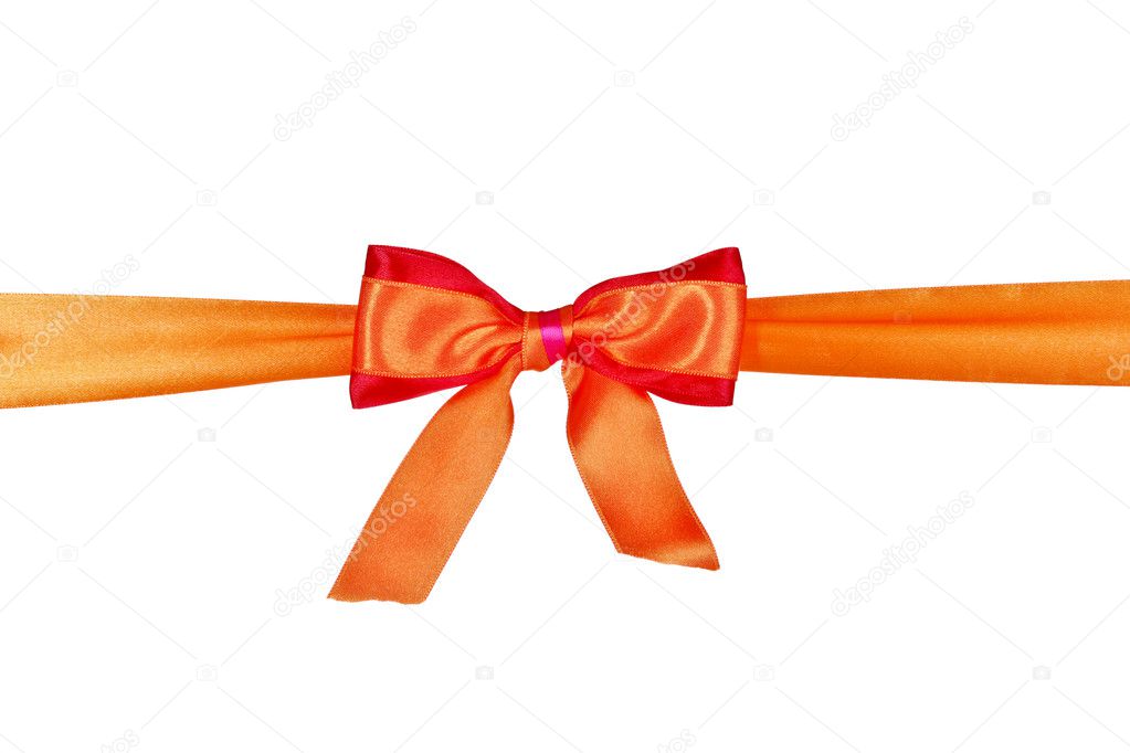 Orange ribbon and bow isolated on white background