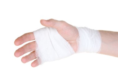 Bandaged hand isolated on white clipart