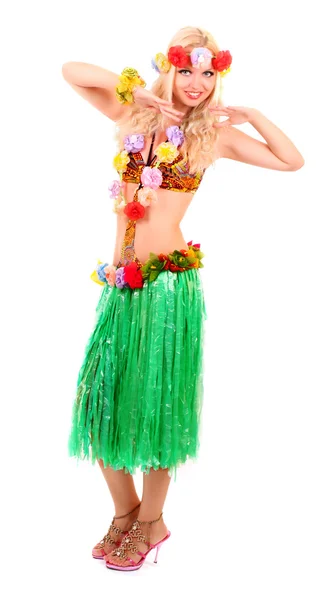 Bella donna sorridente in stile Hawaii isolato su bianco — Foto Stock