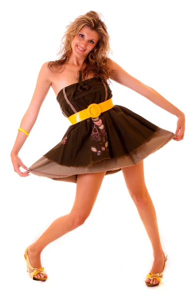 Щаслива молода дівчина в кумедній сукні — стокове фото