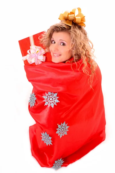 Vánoční dívka v sáčku izolované na bílém — Stock fotografie