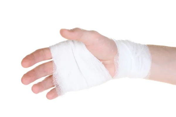 Bandaged hand isolated on white — Stock Photo, Image