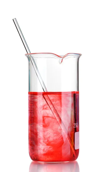 白で隔離される赤い液体で試験管 — ストック写真
