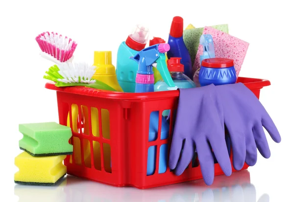 Full box of cleaning supplies — Stock Photo, Image