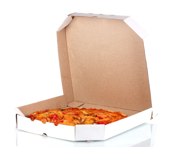 在包装上白色隔离海鲜美味比萨 — 图库照片