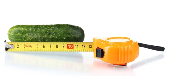 Cucumber with measuring tape isolated on white — Stock Photo, Image