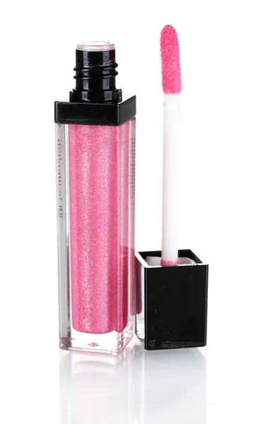 Brilho labial rosa bonito isolado no branco — Fotografia de Stock