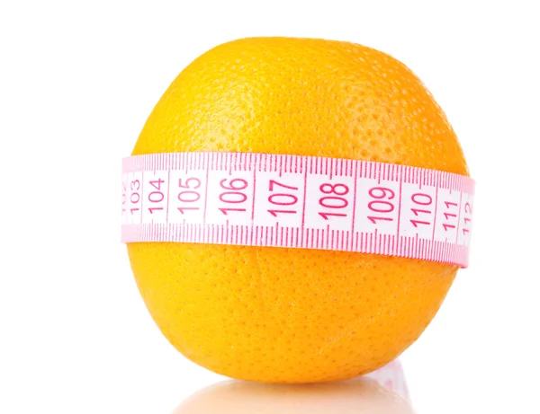 Orange and measuring tape isolated on white — Stock Photo, Image