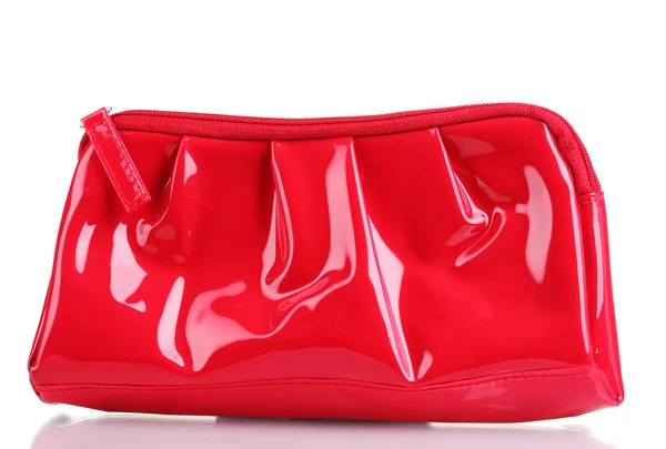 Bolsa de maquiagem vermelha bonita isolada no branco — Fotografia de Stock