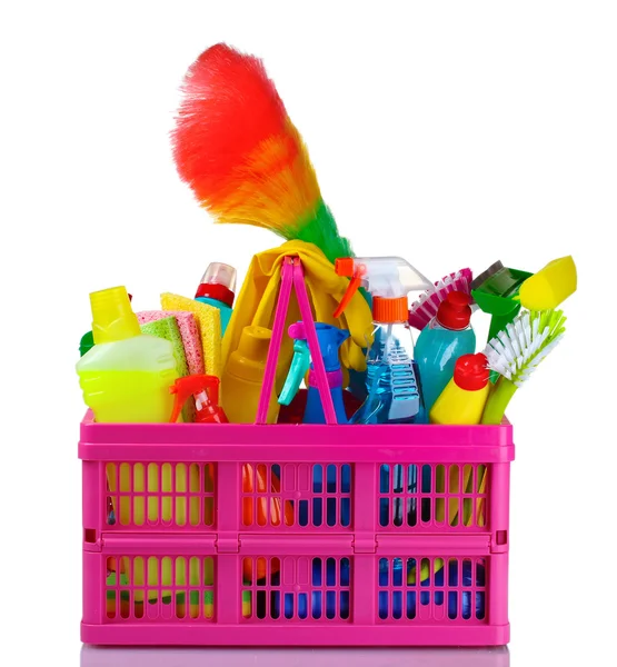 Full box of cleaning supplies — Stock Photo, Image