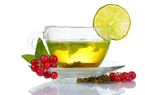Zelený čaj v transparentní cup — Stock fotografie