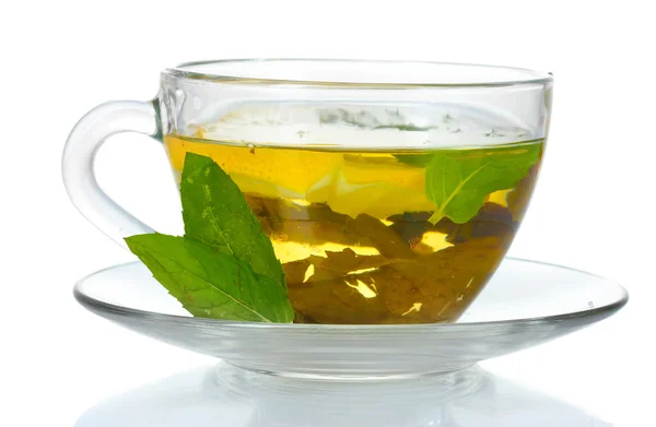 Πράσινο τσάι σε διαφανές φλιτζάνι — Φωτογραφία Αρχείου