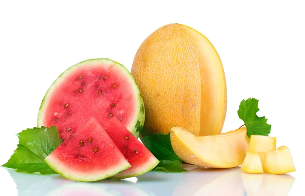 Érett szeletelt görögdinnye és dinnye — Stock Fotó