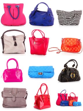 Collage of colorful bags. isolated on white