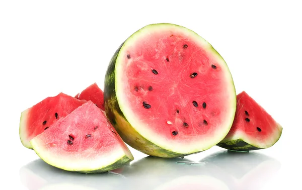 Rijpe zoete watermeloen geïsoleerd op wit — Stockfoto