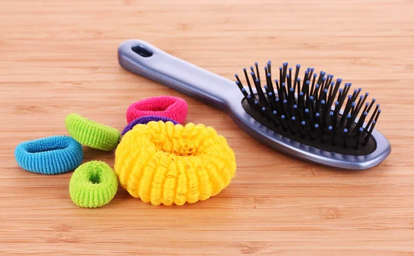 Hair Brush and hair scrunchies — Stok fotoğraf