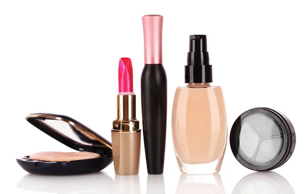 stock image Foundation, mascara, face powder and lipstick