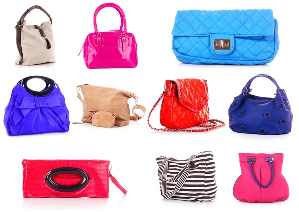 Kollázs a színes táskák. — Stock Fotó