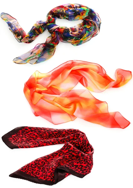 Collage of colorful women's scarves — Stock Photo, Image