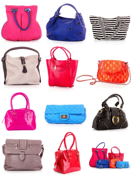 Collage van kleurrijke tassen. geïsoleerd op wit — Stockfoto
