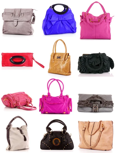 Collage van kleurrijke tassen. geïsoleerd op wit — Stockfoto