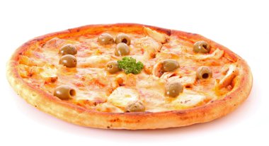 Beyaz zeytinli lezzetli pizza.