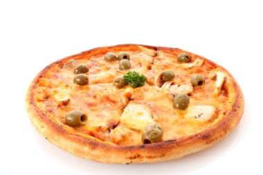 Beyaz zeytinli lezzetli pizza.