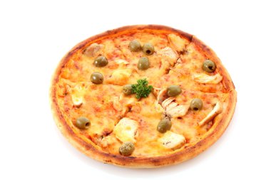 beyaz üzerine zeytin ile lezzetli pizza