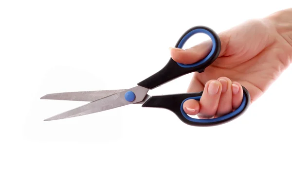 Nůžky v ruce izolovaných na bílém pozadí — Stock fotografie