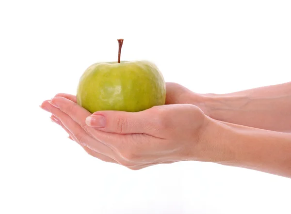 鲜绿色苹果在手中 — 图库照片