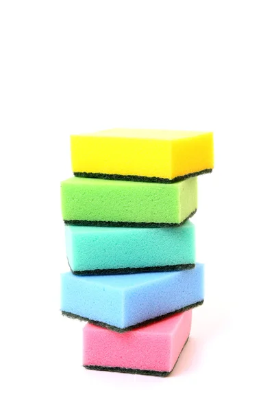 Esponjas de cor no fundo branco — Fotografia de Stock