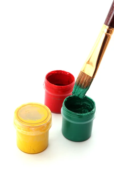 Secchi di vernice con pennello — Foto Stock