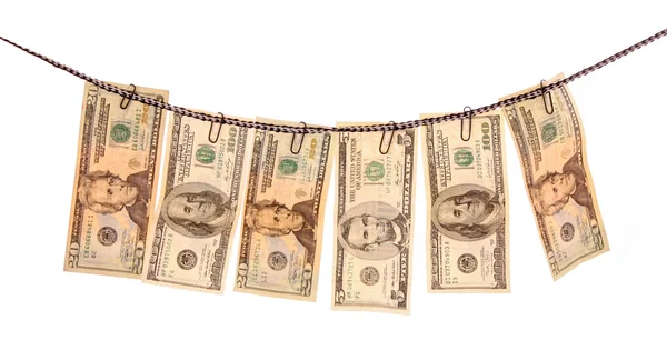 Dinheiro lavado no branco — Fotografia de Stock