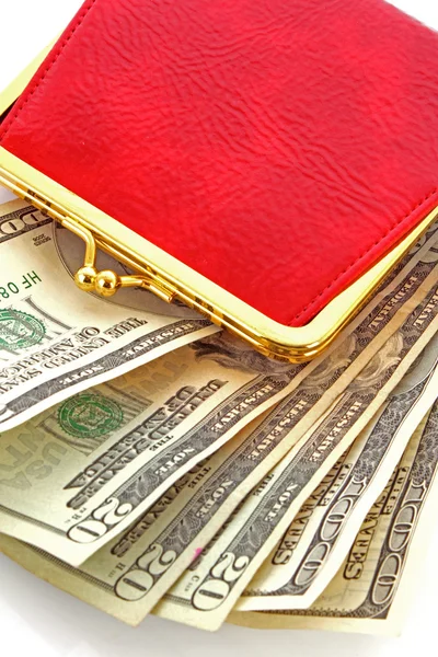 Peněženka červená žena a peníze — Stock fotografie
