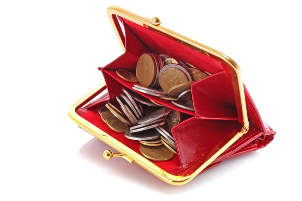 Rood vrouw portemonnee en geld — Stockfoto